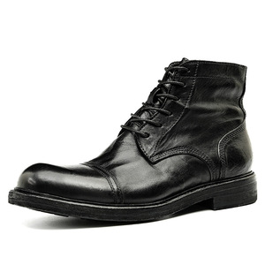 High-end brand handmade lace-up men's shoes with three connectors, cowhide round toe, high-top, genuine leather <b>boots</b> for men - Product Image 1
