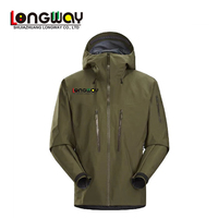 Veste de randonnée et de trekking imperméable coupe-vent à col montant avec logo personnalisé, plusieurs poches zippées et capuche