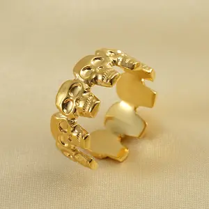 אישיות פאנק סגנון נירוסטה גולגולת טבעת טיטניום פלדת 18k זהב פלדת צבע תכשיטי עבור נשים