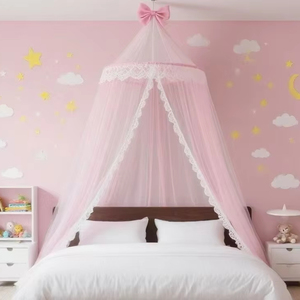 Principessa rosa fiocco bambini <span class=keywords><strong>letto</strong></span> a baldacchino OEKO-TEX con pizzo certificato <span class=keywords><strong>zanzariera</strong></span> per la camera delle ragazze porta estiva a rete pieghevole per la casa - Product Image 1