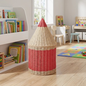 Pencil Shaped Childrens <b>Storage</b> <b>Basket</b> Paper <b>Rope</b> Woven Toy Organizer Large Capacity Handmade Standing Type Round - Product Image 1