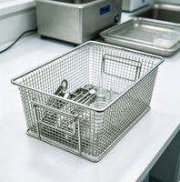 Panier de rangement en treillis métallique en acier inoxydable avec deux poignées, panier de nettoyage industriel pour laboratoire et atelier