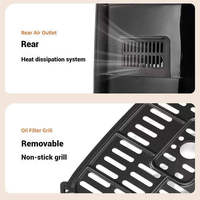 Friteuse à air électrique moderne noire avec panier en plastique amovible, boutons de commande doubles, capacité de 6 L