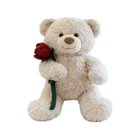 Ours en peluche de 25 cm pour la Saint-Valentin, avec fleur de rose brodée, rembourrage en coton PP, super doux, peluche apaisante, jouet anti-stress