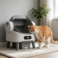 Selbstreinigende Katzentoilette Elektronische Freihändige Smarte Roboter-App-Steuerung & Sicherer Einklemmschutz mit Sicherheitssensoren & Einlage für Katzen