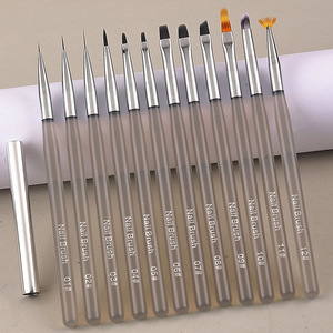 Ensemble de pinceaux à ongles multifonctionnels avec logo personnalisé et manche en plastique, 6mm, 9mm, 12mm, pour lignes, rayures, détails, plats, ronds, gel, éventail, ombré - Product Image 1
