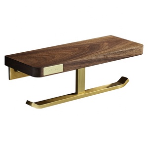 Portato a parete in <span class=keywords><strong>legno</strong></span> di noce oro spazzolato porta <span class=keywords><strong>carta</strong></span> <span class=keywords><strong>igienica</strong></span> con mensola del telefono - Product Image 1