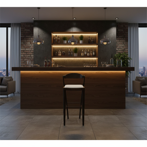 Modern Classic Wooden <b>Bar</b> <b>Stool</b> with Curved Backrest and <b>Comfortable</b> Upholstered Seat for Home and Hotel Use - Product Image 3