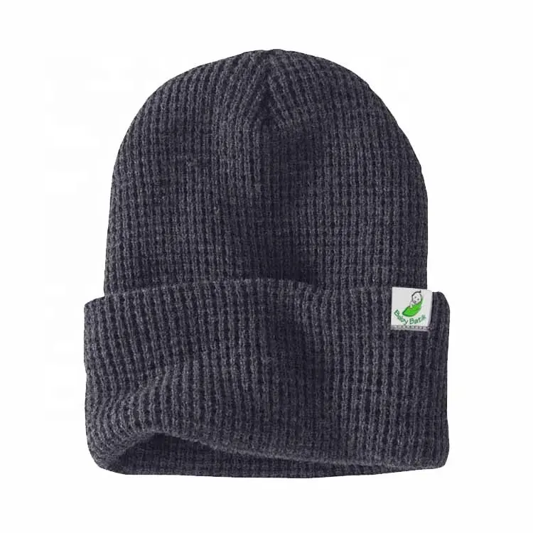 China Vervaardigen Custom Logo Tag Wol Kasjmier Wafel-Knit Ontwerp Beanie Hoed Rolde Manchet Mutsen Voor Mannen