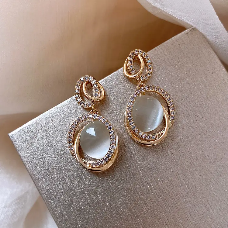 Hot bán bạc mạ Opal Bông tai hình học hình vuông kim cương Bông tai cho phụ nữ thanh lịch