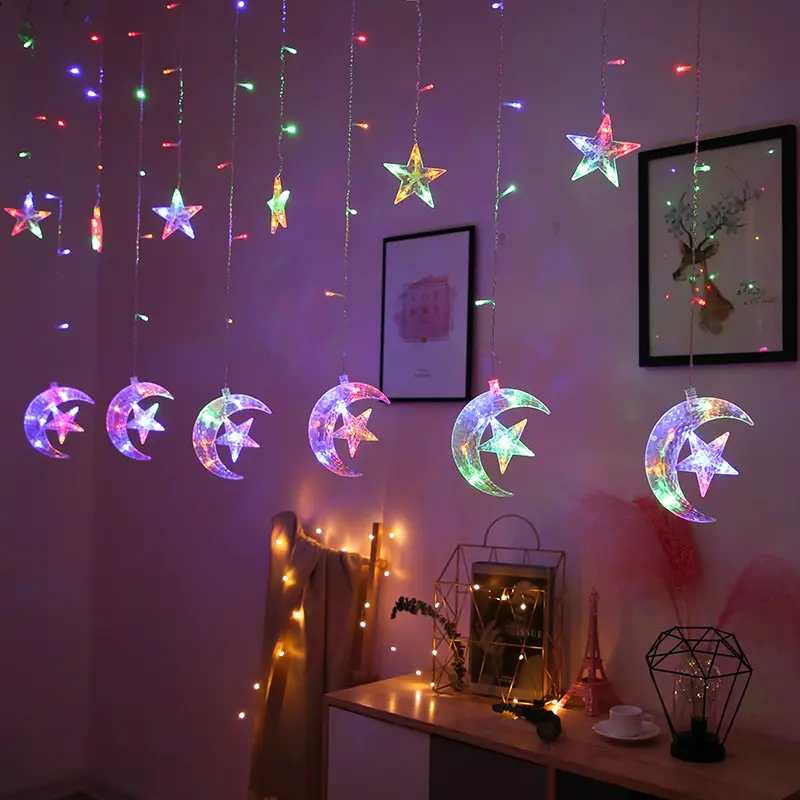 Star window string lights fairy wall Moon luces led cortina twinkle star 300 led window curtain christmas star lights