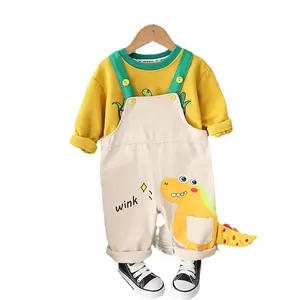 Оптовая продажа, Детская Хлопковая бамбуковая Милая футболка, летние комплекты одежды для мальчиков и девочек с джинсовыми брюками