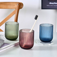 Verre à eau de rinçage buccal pour hôtel, gobelet transparent à nervures verticales pour eau, jus, café, salle de bain, restaurant, usage en gros