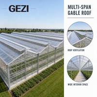 Serre à toit à plusieurs travées personnalisée avec design de crémaillère surélevée connectée par gouttière pour la culture commerciale de légumes en ferme