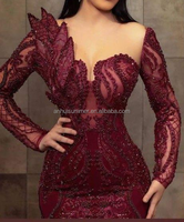 S0079F gaun malam wanita payet seksi, gaun malam bahu terbuka lengan panjang Retro ekor ikan