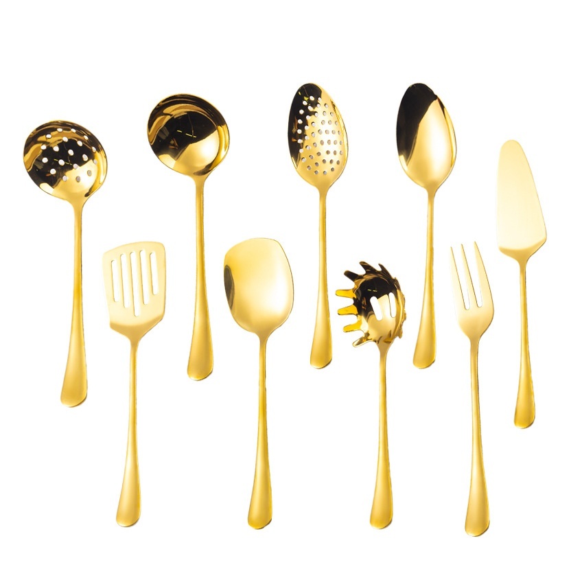 Modern Disposable Soup Drain Spoon Thickened Gold Stainless Steel for Hotel Buffet & Public Serving for Giveaways