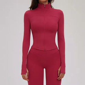 Custom Sustainable Recyclable Spandex Slim Fit Running <b>Yoga</b> Zip <b>Jackets</b> High Elastic Mock Neck Gym Fitness <b>Jacket</b> with Thumbhole - Product Image 4