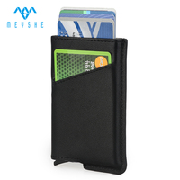 Tarjetero de Cuero Genuino Negro Personalizado con Bloqueo RFID, Diseño Minimalista y Moderno con Botón y Clip