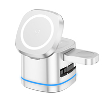 Chargeur sans fil 3 en 1, station de charge rapide magnétique 15W pour téléphone, montre et écouteurs avec câble intégré
