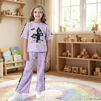 Ensemble de 2 pièces pour femme, t-shirt à manches courtes avec imprimé papillon, pantalon long évasé avec nœud décoratif, ensemble décontracté pour tous les jours