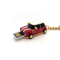 Perhiasan Paduan Seng Berlapis Emas Perhiasan Mini Cooper USB Flash Drive 2.0 3.0 3D Enamel Gantungan Kunci Mobil untuk Hadiah Promosi USB Stick