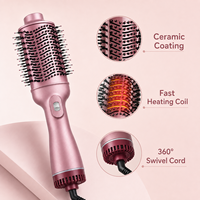 Brosse Soufflante Chauffante Professionnelle 1200-1300W 220-240V Température et Vitesse Réglables Cylindre Céramique Rotation 360°