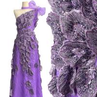 Tissu de robe de soirée en tulle avec appliques de feuilles 3D faites à la main, perles tubulaires et sequins, 2016