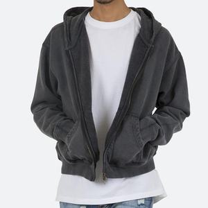 Sudadera con capucha de diseño personalizado, con doble cremallera, con pedrería, lavado ácido, 100% algodón estampado, estilo oversize, de peso pesado, tipo jersey, vintage - Product Image 1