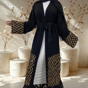 9.9 Black Abaya Smooth Nida Fabric With Sparkle Sequins Stitching Chiffon Bottom Elegant Popular Eid Muslim Women Abaya 1863# - Product Image 4