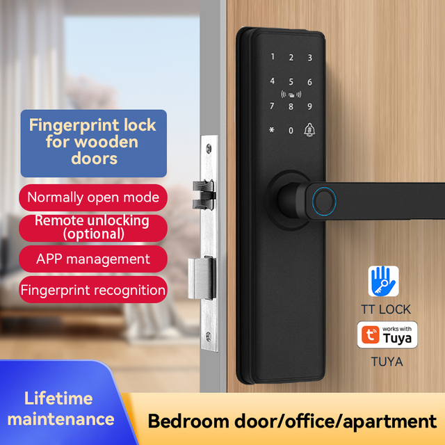 XSDTS F18 Smart Door Lock Fingerprint Key Works With Tuya/TTLock APP Remote Control Digital Security Lock for Wooden Doors