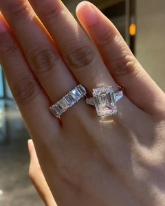 Op maat gemaakte eeuwigheidsringen trouwringen 14K 18K goud smaragd geslepen laboratorium gekweekte diamanten ring synthetische diamanten gouden ring - Product Image 2