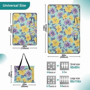 ผ้าห่มปิกนิกกันน้ำลายดอกชบาฮาวายขนาดใหญ่พิเศษ 60x80 นิ้ว พร้อมโลโก้สั่งทำพิเศษ กระเป๋าหิ้วแบบพับได้ ซักล้างได้ เหมาะสำหรับตั้งแคมป์ - Product Image 2