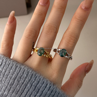 Nouvelle bague tendance classique de luxe en laiton plaqué argent, artisanale, avec pierre précieuse agate mousse, pour femme, pour mariage