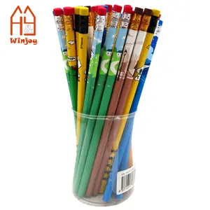 カスタムグラファイト #2鉛筆、学校のサプライヤー消しゴム付き7.5インチHB2B鉛筆、CMYK熱転写フルロゴプリント、漫画。