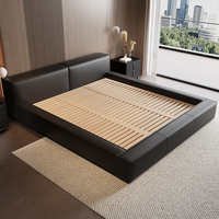 Italienisches Lederbett Leichter Luxus Minimalistisches Hauptschlafzimmer Hochzeitsbett Bodennahes Doppelbett