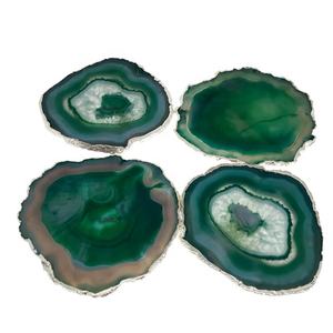 Wholesale Sier Plated Green Agate Slice <b>Coasters</b> Natural Quartz <b>Crystal</b> Tabletop Decorations Feng Shui Mascot Gemstone Stone - Product Image 6
