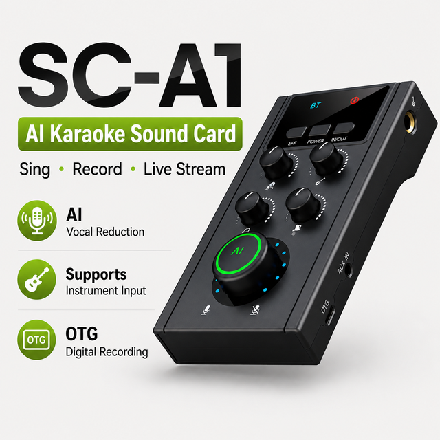 AI Vocal Remover Sound Card USB Audio Interface with OTG for Karaoke Live Streaming Singing and Recording