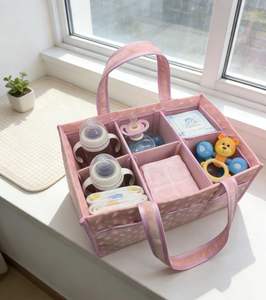 סל אחסון אופנתי לתינוקות מבד בועות קל משקל ואיכותי, לאחסון חפצי תינוקות חיוניים ותחנת החתלה. - Product Image 1