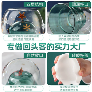 Ly Giáng Sinh hai lớp bán buôn có nắp, ly cà phê thủy tinh chịu nhiệt, ly Giáng Sinh thủy tinh borosilicat cao cấp, có thể tùy chỉnh - Product Image 3
