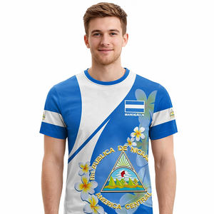 Camiseta Personalizada del Día de la Independencia de <span class=keywords><strong>Nicaragua</strong></span>, Escudo de Armas Nicaragüense con Flores de Sacuanjoche, Camisetas de <span class=keywords><strong>Nicaragua</strong></span> al por Mayor - Product Image 1