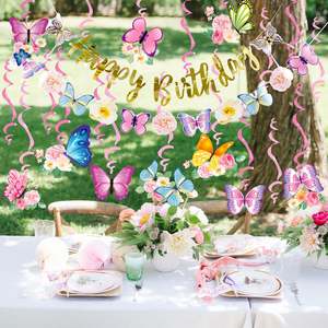 Sunbeauty Set di 22 Decorazioni per Festa di <span class=keywords><strong>Compleanno</strong></span> a Tema Farfalla, Striscione '<span class=keywords><strong>Buon</strong></span> <span class=keywords><strong>Compleanno</strong></span>', Spirali Appese, Decorazioni Rosa con Farfalle - Product Image 2