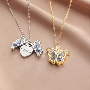 Trendy Cute Animal Lucky Butterfly Heart I Love You Jewelry For Women Pendants Necklaces For Couple Gifts