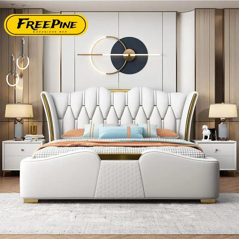 ODM Modern Bad Sleeping King Bed Frame Luxury Leather Queen Headboard Double Full Size Couple Bedroom Furniture