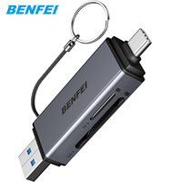 Lecteur de cartes mémoire BENFEI Type C 5 Gbps en alliage d'aluminium pour cartes SD et TF en stock