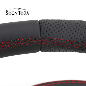 عجلة قيادة جلدية سوداء مخصصة لسيارات مرسيدس بنز فئة G طراز W211 وCLS طراز W212 وW216 وC216 AMG، تصميم كلاسيكي مثقب مع ملصق أحمر - Product Image 3