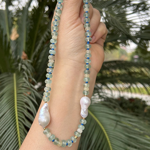 <span class=keywords><strong>Collana</strong></span> Girocollo di Alta Qualità con <span class=keywords><strong>Perle</strong></span> Barocche <span class=keywords><strong>Grandi</strong></span> e Pietre Naturali, Gioielli Minimalisti con Agata Colorata per Donne - Product Image 1