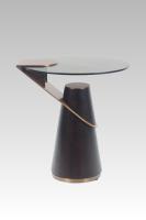 Nouvelle arrivée, table basse ronde de style minimaliste moderne en MDF avec placage en noyer, plateau en verre, acier inoxydable