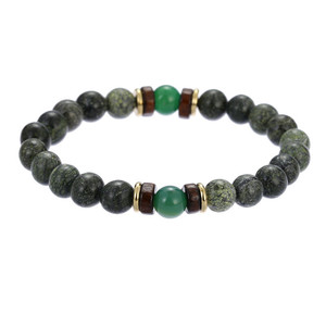 Perles de 8 mm en jaspe naturel, pierre précieuse, avec entretoise en alliage de cuivre doré et bois, pour la somnifération et l'aide au sommeil, perles lâches pour bracelets pour hommes - Product Image 4