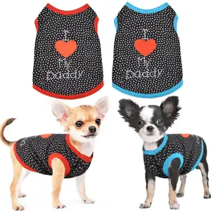 Qiqu Hond Kleren Kostuum Soft Apparel Kat Vest Huisdier Outfits I Love My Mama Papa Puppy Kleding Voor Jongen meisjes Doggie 2 Pack