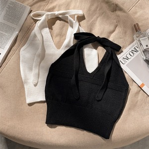 Áo ba lỗ nữ gợi cảm, kiểu halter, mặc trong hoặc mặc ngoài, mùa hè mới, chất liệu len, kiểu ngắn - Product Image 4
